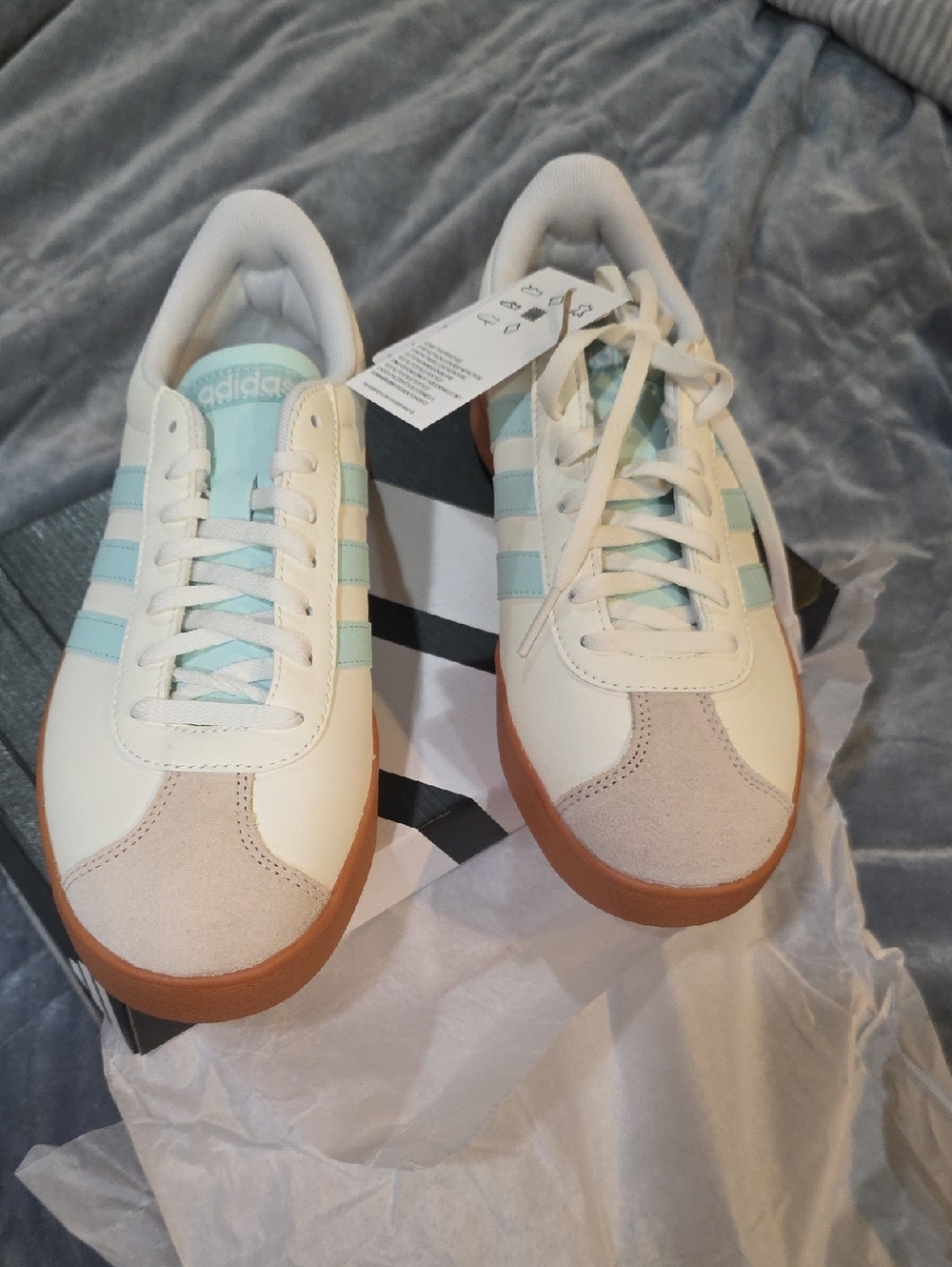 adidas White & Light Blue Retro Low-Top Sneakers with Gum Sole